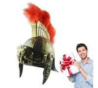Gladiator Helmet - Gold PP & Natural Feathers, Roman Helmet Adult | Historically Accurate Centurion Headpiece, Costume Accessory For Carnival, Theme Parties