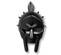 Gladiator Helmet with Stand - Roman Warrior Costume Armor | Medieval Display Helmet | Wearable Metal Helmet for Home Decor, Halloween, Gifts (Matte Black)