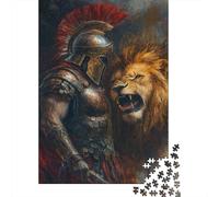 Gladiator & Lion Clash 1000-Piece Adult Jigsaw Puzzle, 38x26cm/1000pcs, for A Quiet Evening Project at Home; Low-dust White Cardboard Pieces
