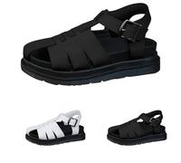 Gladiator Sandals for Women Closed Toe Hollow Woven Fisherman Sandals Comfortable Leather Walking Shoes, Summer Fashion Adjustable Buckle Ankle Strap Flat Rome Shoes Size 5.5