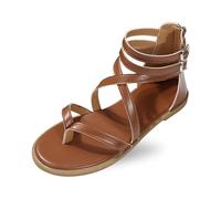 Gladiator Sandals for Women Flat Sandals Ladies Thong Cross Strappy Sandal Back Zipper Roman Sandal Comfy Soft Footbed Open Toe Causal Beach Boho Shoes