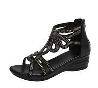 Gladiator Sandals for Women Roman Style Orthotic Sandals Breathable Kitten High Heel Zip up Closed Back Rhinestone Flowers Hollow Fish Mouth Platform Heels Orthopedic Sandals with Arch Support Black