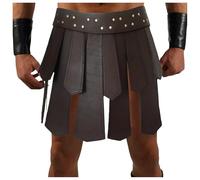 Gladiator Skirt Roman Soldier Costume for Men PU Leather Medieval Tassel Scottish Kilt Mens Cosplay Punk Style Skirts Warrior Belt with Studs Sexy Gay Clubwear for Party Carnival Brown