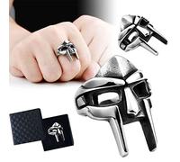 Gladiators Mask Open Ring with Gift Box, Mf Doom Ring, Mf Doom Mask Ring, Nordic Pagan Silver Metal Rings, Egyptian Pharaoh Male Ring Classic Retro Jewelry (2 PCS)