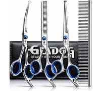 GLADOG 4 in 1 Dog Grooming Scissors Kit, Blue Titanium Coated Pet Scissors for Dogs & Cats, Straight Curved Thinning Shears with Comb, Safety Round Tips, Ergonomic Handle