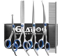 GLADOG 6 in 1 Dog Grooming Scissors Kit, Blue Titanium Coated Pet Scissors for Dogs & Cats, Straight Curved Thinning Shears with Comb, Safety Round Tips, Ergonomic Handle