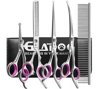 GLADOG 6 in 1 Dog Grooming Scissors Kit, Pink Titanium Coated Pet Scissors for Dogs & Cats, Straight Curved Thinning Shears with Comb, Safety Round Tips, Ergonomic Handle