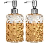 GLADPURE Soap Dispenser - 2 Pack, 12 Oz Clear Diamond Design Glass Refillable Hand Soap Dispensers; with 304 Rust Proof Stainless Steel Pump, Lotion Dispensers for Kitchen, Bathroom