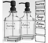 GLADPURE Soap Dispenser - 2 Pack, 18 Oz Antique Design Thick Glass Hand Soap Dispensers; with 304 Rust Proof Stainless Steel Pump, 6Pcs Clear Stickers, for Kitchen, Bathroom - Black