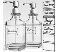 GLADPURE Soap Dispenser - 2 Pack, 18 Oz Antique Design Thick Glass Hand Soap Dispensers; with 304 Rust Proof Stainless Steel Pump, 6Pcs Clear Stickers, for Kitchen, Bathroom