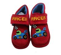 GladRags Boys Comfort House Slippers, Strap Closure, Red with Racing Cars Child Size 6, Racer Red