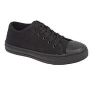 GladRags Boys Girls Kids Lace Up Canvas Low Top Trainers, Pumps, Plimsolls, All Black, Size Youth 3