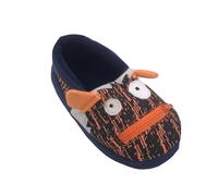 GladRags Boys Monster Comfort House Slippers Strap Closure, Navy Blue with Monster Face and Zip Mouth, Infant Child Size 10