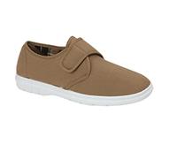 GladRags Mens Canvas Hook & Loop Strap Closure Wider Fit Plimsoll Pump Trainer Deck Shoe, Taupe, Size 11