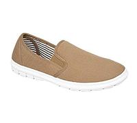 GladRags Mens Canvas Slip On Wider Fit Plimsoll Pump Trainer Slipper Deck Shoe, Taupe Size 11