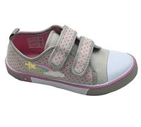 GladRags Younger Girls Canvas Trainers, Pumps, Plimsolls with Hook & Loop Strap, Silver with Rainbow Pattern, Infant Size 7