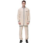 GladThink Men's Muslim Arab Middle East Stand Collar Robe Suit Khaki XXXL