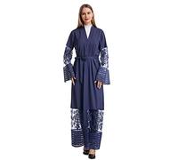 GladThink Muslim Women Maxi Dress Long Sleeves Open Abaya Navy XXXL