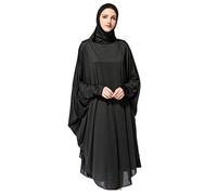 GladThink Muslim Women Worship Thobe Long Batsuit with Hijab Black XXL