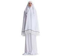 GladThink Muslim Womens Two Pieces Thobe Large Hijab Abaya White