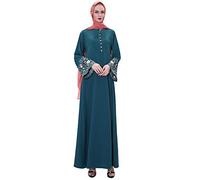 GladThink Women Muslim A Line Exquisite Embroidered Robe Abaya DarkGreen M