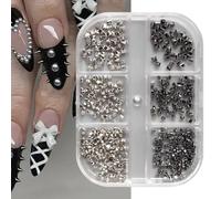 Glänzende Alloy Nail Stones for Acrylic Nails, Mini Nail Design Studs in Black and Silver, Cute Nail Stones and Gems for DIY Nail Art, Nail Decoration for Women