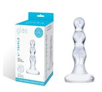 Gläs 4 Inch Triple Play Beaded Handblown Glass Anal Butt Plug Training Sex Toy