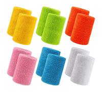 GLAITC 12 Pack Wristband Sports Wristband Cotton Sports Sweat Bands for Men and Women Absorbent Sweatbands for Gym Running Sports Tennis Exercise Basketball Wrist Sweatband, White (12 Pcs)