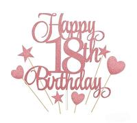 GLAITC 18th Birthday Cake Decorations 7Pcs Happy Birthday Cake Topper Sets Personalised Glitter Heart Star Cupcake Pink For Girl Boy Kid Happy 18th Birthday Topper Party Supplies Cake Decor
