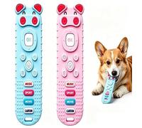 GLAITC 2 Pack Remote Control Dog Toy 13.5x4.5cm Puppy Teething Toy Pink+Blue Soft Silicone Remote Shape Interactive Chew Toys For Small Medium Dogs Relieve Teething Discomfort Boredom Anxiety Stress