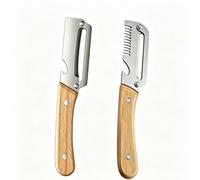 GLAITC 2Pcs Multifunctional Peeler Stainless Steel Vegetable Peeler with Wood Handle 3-in-1 Peeler with Julienne Cutter & Bottle Opener Kitchen Quick Peeling Practical Tool for Potato Fruit Vegetable