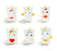 GLAITC 6 Pcs Mini Unicorn Figurines Colorful Tiny Resin Luminous Animals Cute Little Resin Animals Figures For Fairy Garden Landscape Car Dashboard Dollhouse Cake Tabletop Room Decor