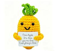 GLAITC Emotional Support Gift 8x4cm Positive Crochet Pineapple with It's Fine Message Card Pocket Hug Gift for Anxiety Relief Yellow Handmade Pineapple to Office Room Decoration Daily Companionship