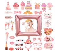 GLAITC Gold Rose Selfie Frame, Inflatable Picture Frame With 33 Pcs Photo Booth Props for Party Events,Family Use, Birthday Party Decor for Girls Boys Ladies