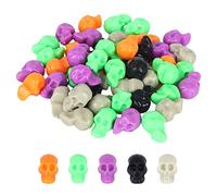 GLAITC Halloween Mini Plastic Skull Head, 50 Pcs Realistic Skeleton Skulls Decoration Halloween Small Skull Ornament Halloween Pranks Toys for Halloween Party, Trick Toy Accessories (Coloured)