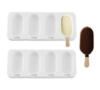 GLAITC Ice Lolly Mould 2Pcs 4 Cavity Silicone Ice-Cream Moulds Oval Ice Pop Mould with Lid Bpa Free Reusable Popsicle Moulds with 100 Wooden Sticks for DIY Ice Cream Popsicle Chocolate Cake Dessert