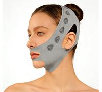 GLAITC V Line Lifting Mask Reusable Adjustable Double Chin Reducer Breathable Comfortable V Shaped Face Lifting Strap For Anti-Sagging Tightening Jawline & Facial Contour Grey Slimming Face Strap