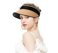 GLAITC Wide Brim Straw Hat, Sun Hat Women Rollable Sun Visor Hat Uv Protection Ca Beach Sun Straw Hat Foldable Summer Topless Sunhats for Golf, Tennis, Hiking, Running, Ttravelling, Camp (Khaki)