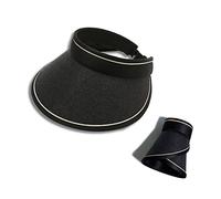 GLAITC Wide Brim Straw Hat, Sun Hat Women Rollable Sun Visor Hat Uv Protection Ca Beach Sun Straw Hat Foldable Summer Topless Sunhats for Golf, Tennis, Hiking, Running, Ttravelling, Camp (Black)