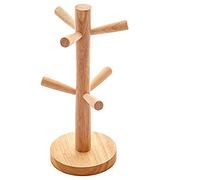 GLAITC Wood Mug Tree Mug Holder Mug Rack Tabletop Holder Wood Cup Holder Storage Organizer Display Stand Kitchen Supplies for Tea Coffee Cup Mug Hooks (6 Cup)