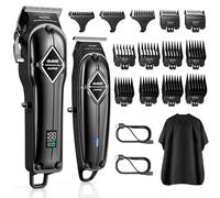 GLAKER Professional Hair Clippers Men + T-Blade Trimmer Kit - Cordless Hair Cutting Kits with 13 Premium Guards, Complete Barber Kit with Large LED Display for Mens Grooming