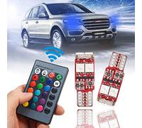 Glakyur 2pcs T10 W5W LED RGB Remote Control Lights Indicator Bulb Car Interior Wedge Side
