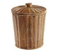 Glakyur Woven Basket Trash Can Round Rattan Waste Basket with Lid Planter Woven Storage Baskets Wicker Wastebasket Garbage Bin