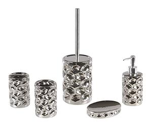 Glam Bathroom Accessories Set Silver Ceramic Soap Dispenser Toilet Brush Tirua