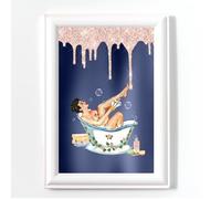 GLAM BATHROOM PRINT NAVY BLUE (DIGITAL GLITTER) WALL ART BATHROOM PICTURE A4 WITH NO FRAME TOILET PRINT (2)