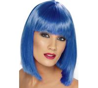 Blue Glam Wig Ladies Fancy Dress Costume Accessory Short Blue Bob Wig