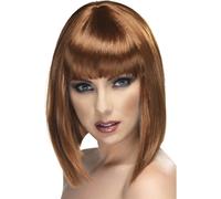 Smiffys Glam Wig, Brown Short, Blunt with Fringe, Ladies Glamour Wigs Fancy Dress, Adult Dress Up Wigs