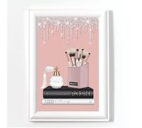 Glam Books Blush Pink Perfume Makeup Print, Bedroom Wall Art, No Frame, Digital Glitter,Pink Silver Grey Office Picture A4 (5)