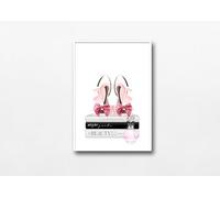 Glam Books Perfume Print, Shoe Bedroom Wall Art, No Frame, Digital Glitter,Pink Silver Grey Office Picture A4 (40)