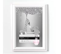 Glam Books Perfume Print, Shoe Bedroom Wall Art, No Frame, Digital Glitter,Pink Silver Grey Office Picture A4 (22)